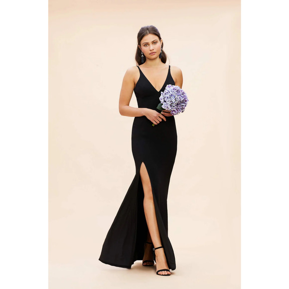 Dress the Population Iris Slit Crepe Gown in Black Size Small NEW - Picture 2 of 16